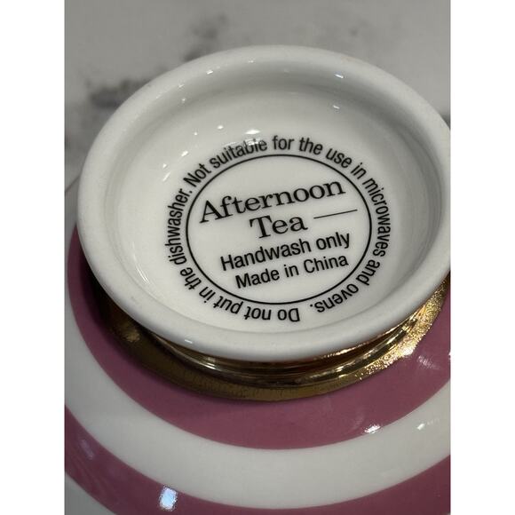 Afternoon Tea Pink White Stripe Gold Tea Cup Saucer Set - Picture 10 of 11